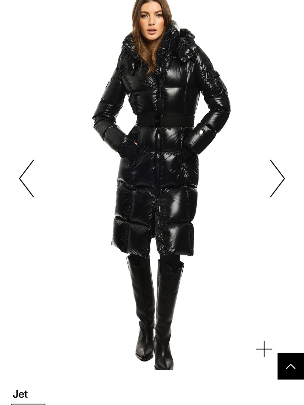 SAM. Jet Black Gloss Quilted Long Puffer Coat with Belt